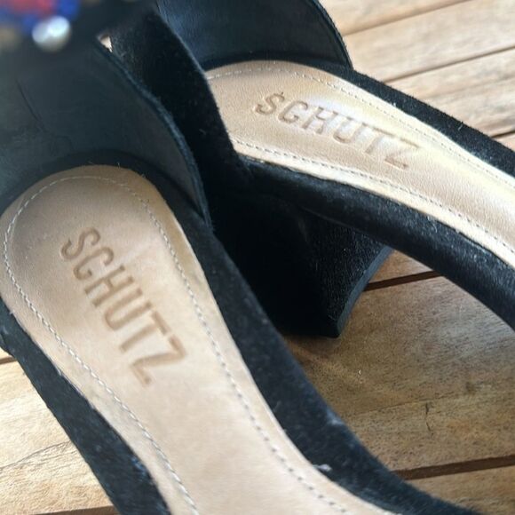 Schutz Womens Naharis Black Suede Bead Stud Embroidered Shoe 6.5 - Picture 4 of 8